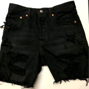 Levi’s 501 Distressed Jean Shorts 27 Black Button Fly 100% Cotton Denim Casual